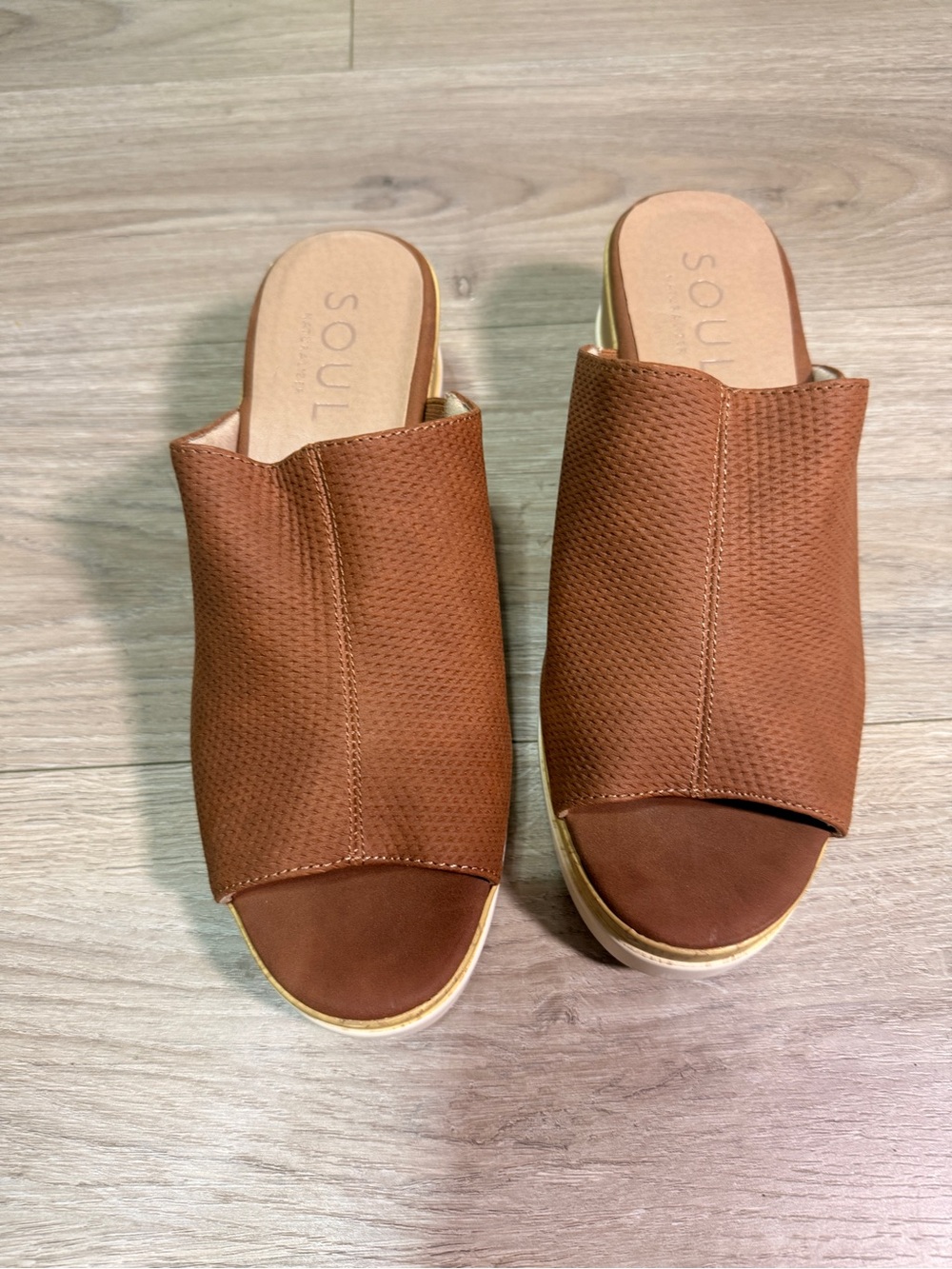 Soul Naturalizer Shoes Women Size 8.5M Brown Wedge Sandal Mules Peep Toe Slides - Picture 12 of 13